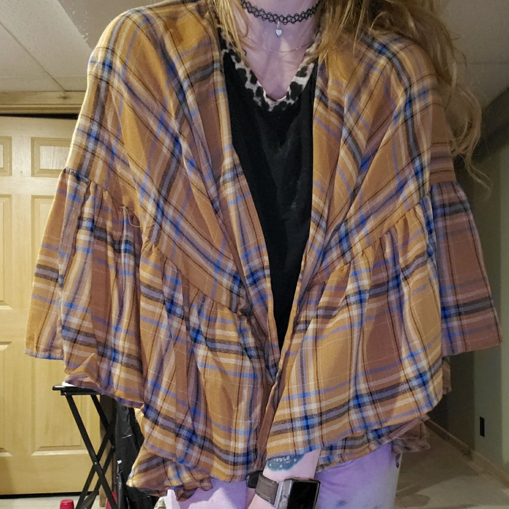 Flannel kimono style throw over
